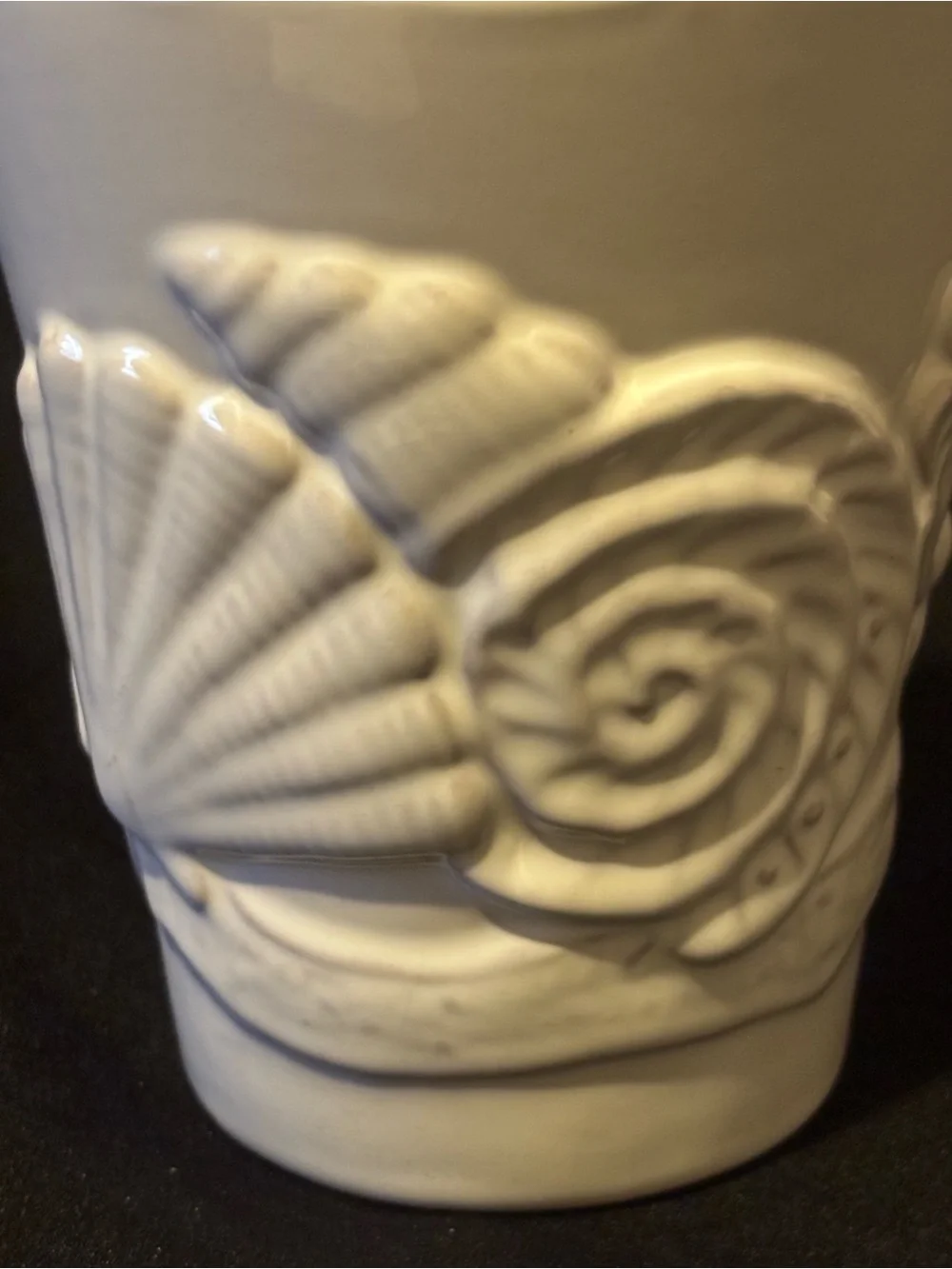 Mud Pie Milk-Glazed Terracotta Embossed Coffee Mug. Seashell and Starfish